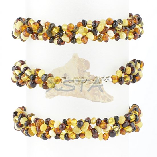 Multicolor amber beads bracelet with silver